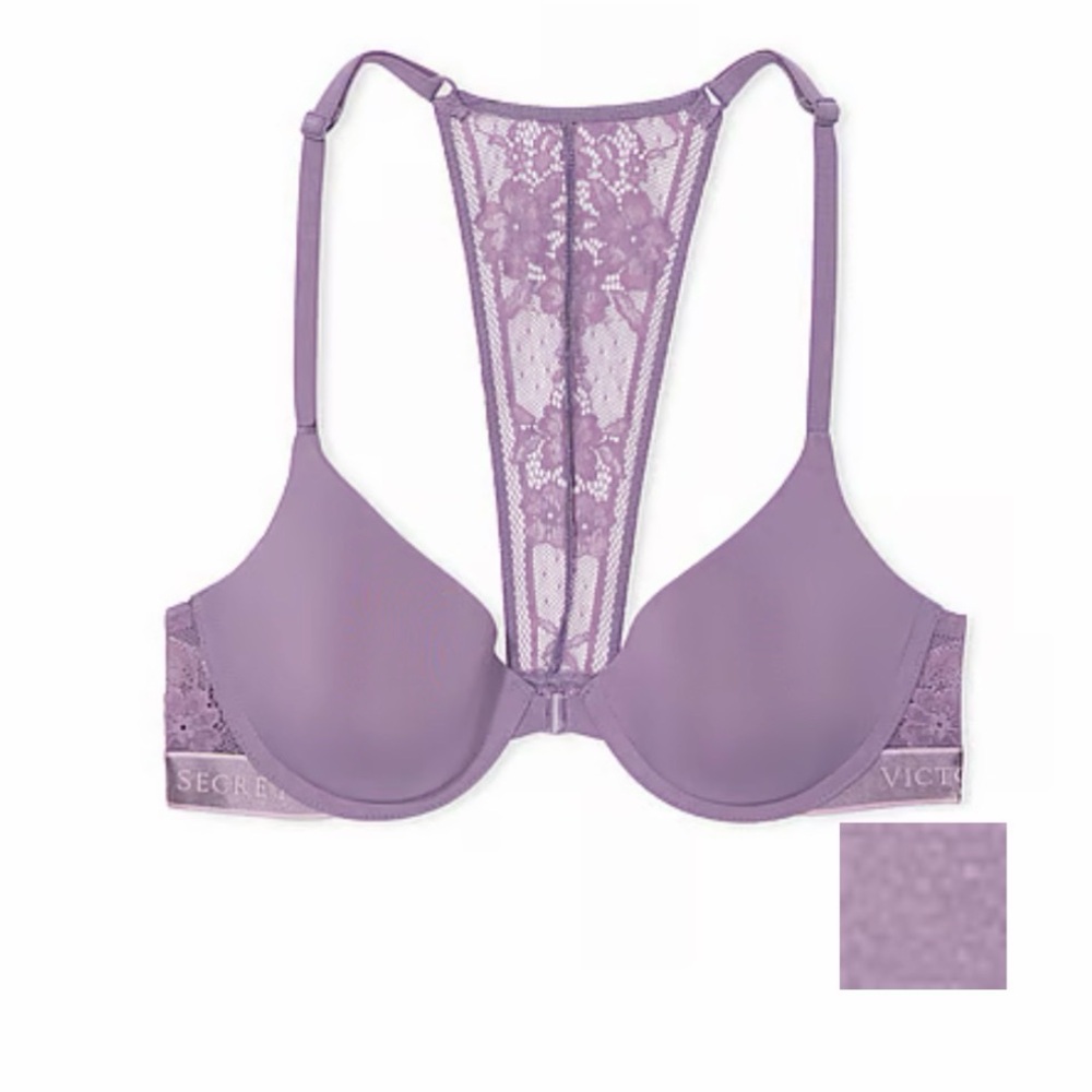 VS Lightly Lined Front-Close Lace-Trim Demi T-shirt Bra